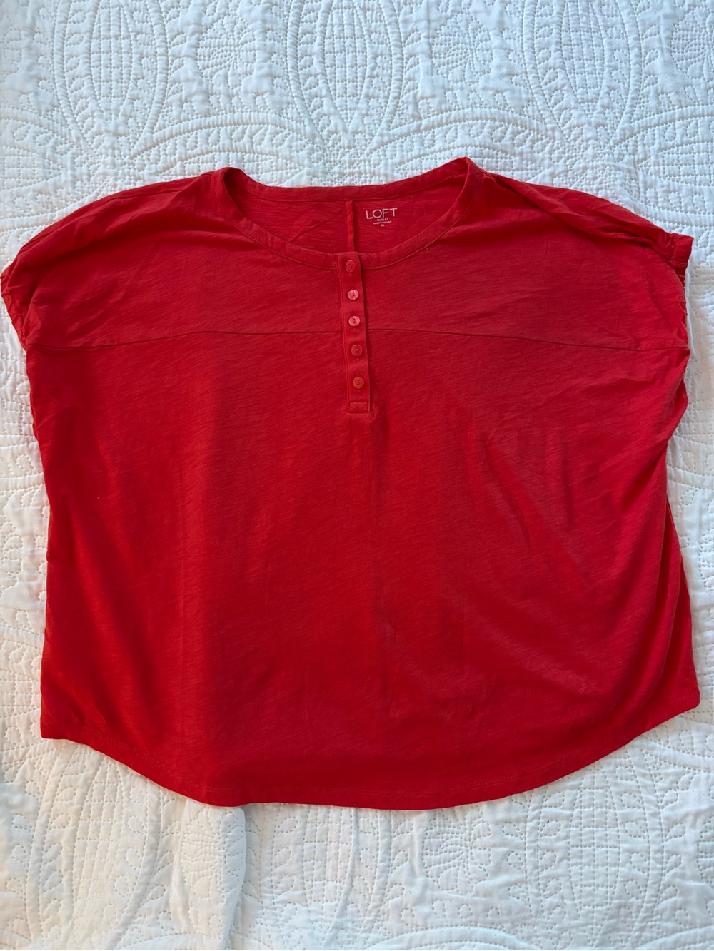 LOFT Outlet Red-Orange Short-Sleeve Button Henley Tee